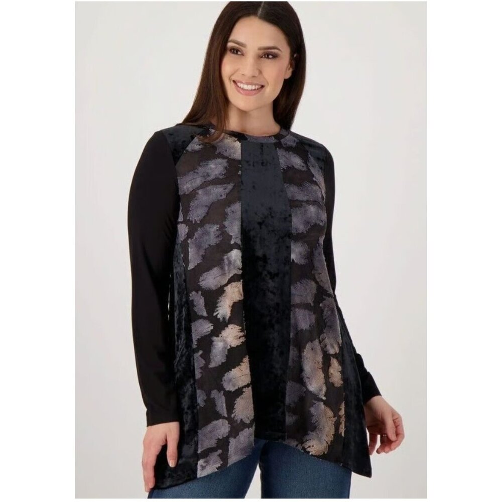 LOGO Lavish‎ Velvet tie-dye tunic top size XS Black